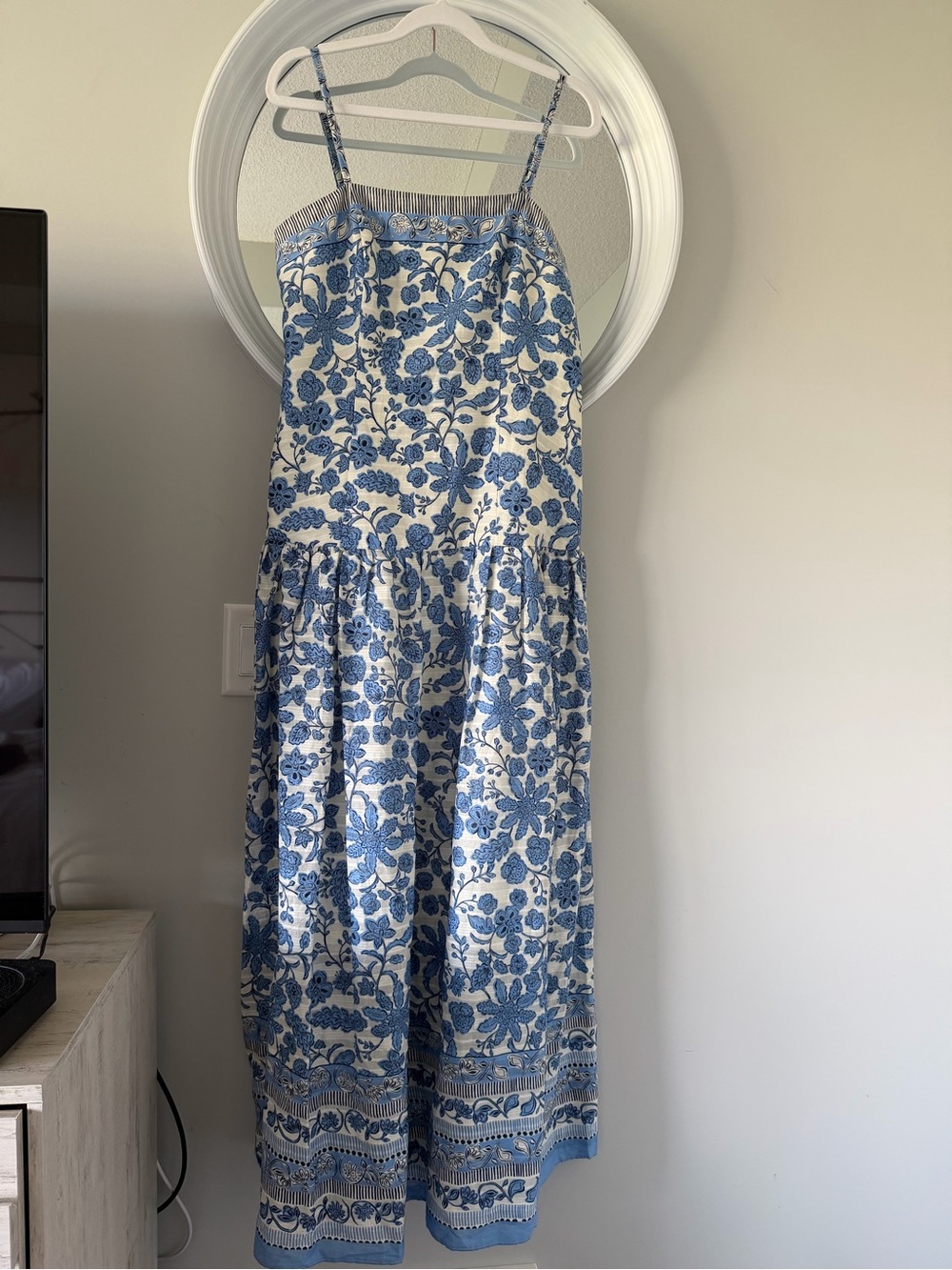 Taylor Blue & White Floral Cotton Drop Waist Maxi Dress - Picture 2 of 10
